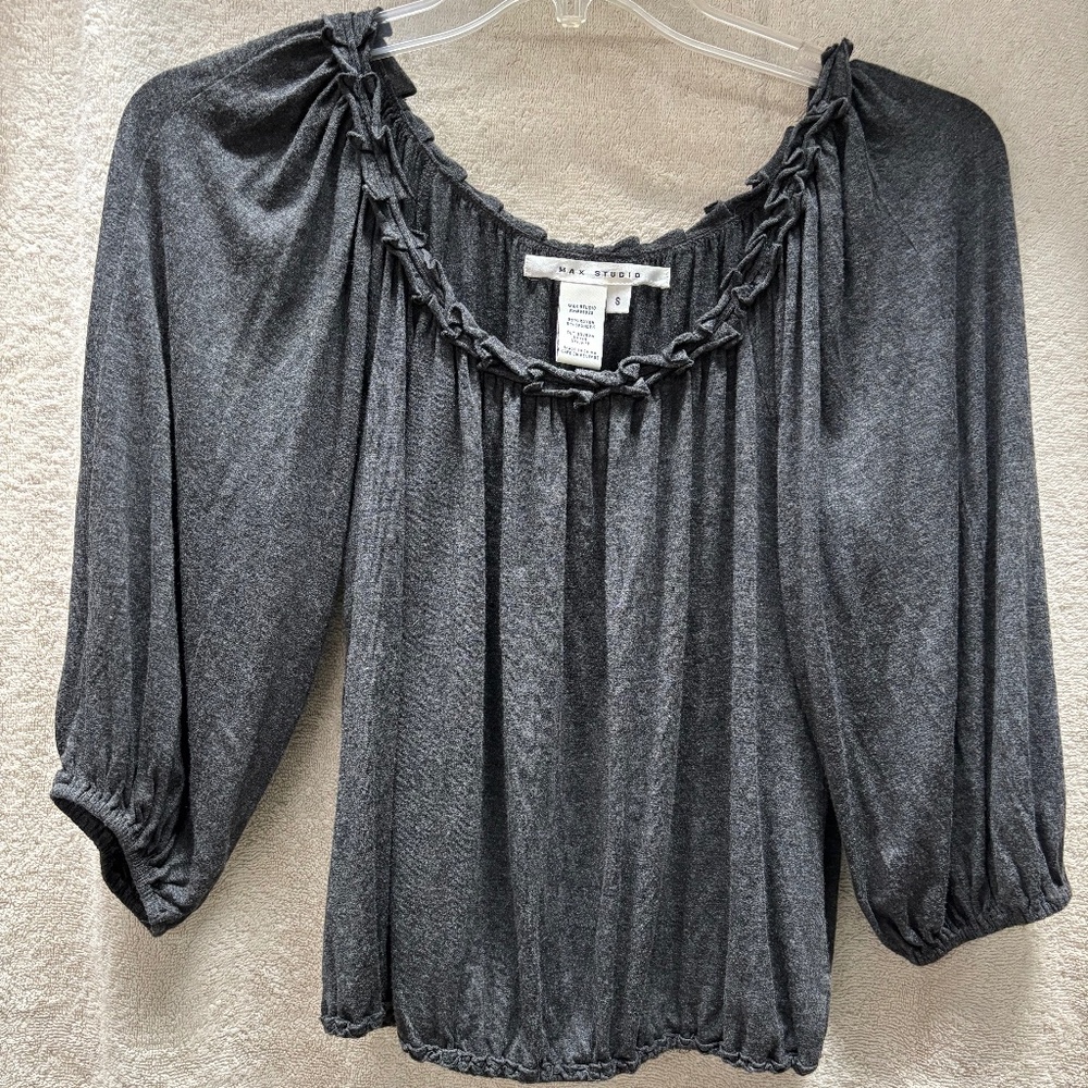 GUC Women's S top Max Studio charcoal/heather gray jersey stretch, 3/4 sleeve